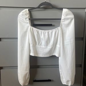 White Puff Sleeve Crop Top Blouse